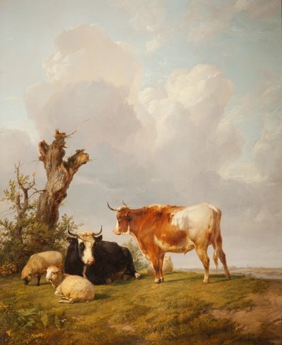 Uitzicht in Stour Valley met twee koeien door Thomas Sidney Cooper